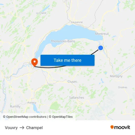 Vouvry to Champel map