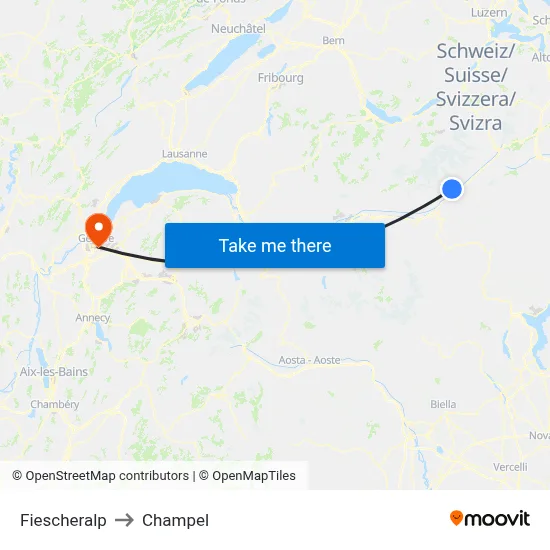 Fiescheralp to Champel map
