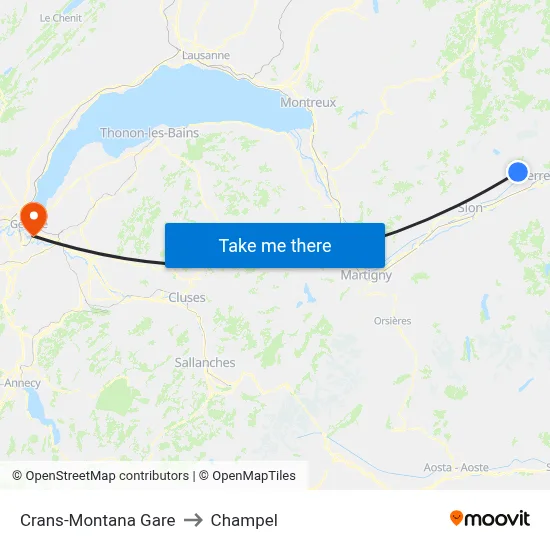 Crans-Montana Gare to Champel map