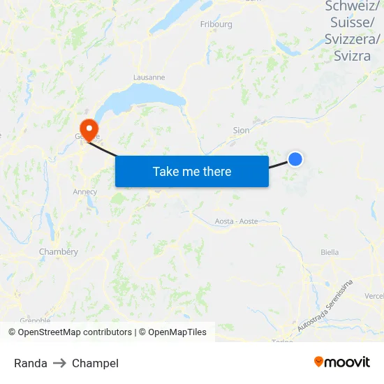 Randa to Champel map