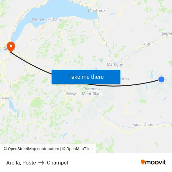 Arolla, Poste to Champel map