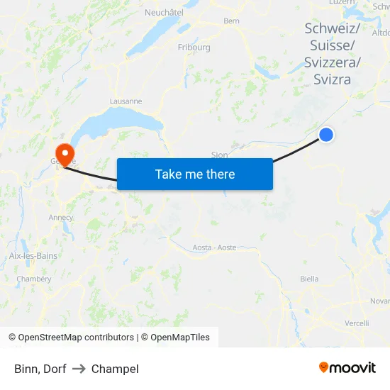 Binn, Dorf to Champel map