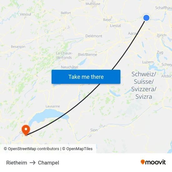 Rietheim to Champel map