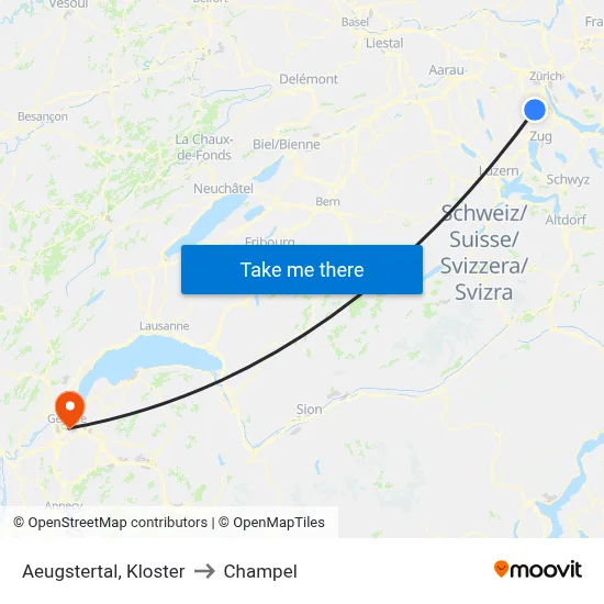Aeugstertal, Kloster to Champel map