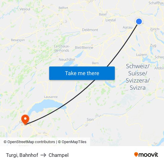 Turgi, Bahnhof to Champel map