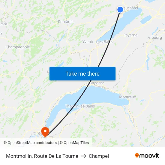 Montmollin, Route De La Tourne to Champel map