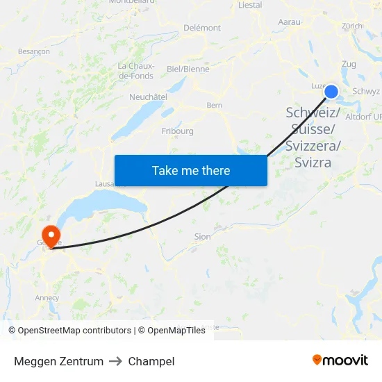 Meggen Zentrum to Champel map