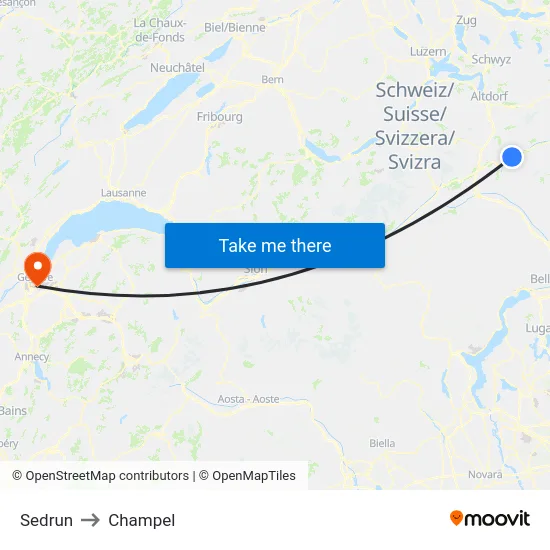 Sedrun to Champel map