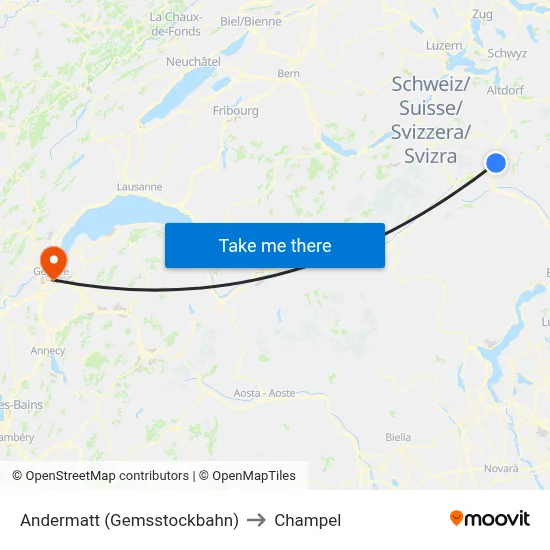 Andermatt (Gemsstockbahn) to Champel map