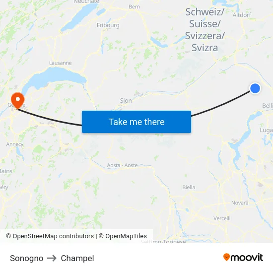 Sonogno to Champel map