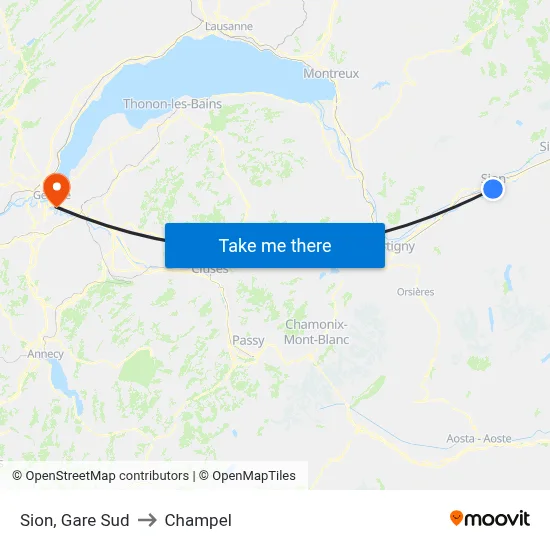 Sion, Gare Sud to Champel map