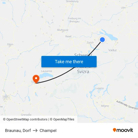Braunau, Dorf to Champel map