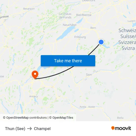 Thun (See) to Champel map