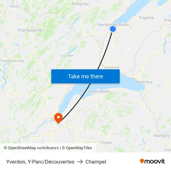Yverdon, Y-Parc/Découvertes to Champel map