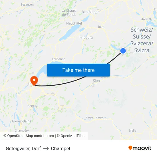 Gsteigwiler, Dorf to Champel map