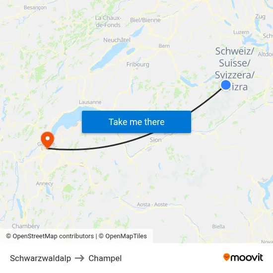 Schwarzwaldalp to Champel map