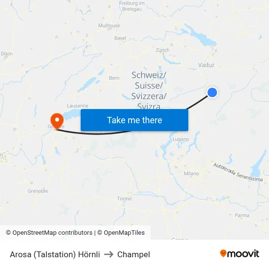 Arosa (Talstation) Hörnli to Champel map