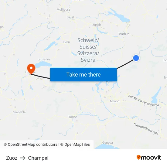 Zuoz to Champel map