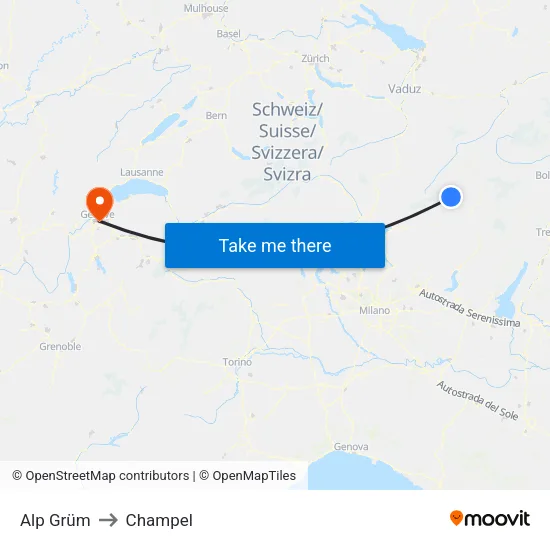 Alp Grüm to Champel map