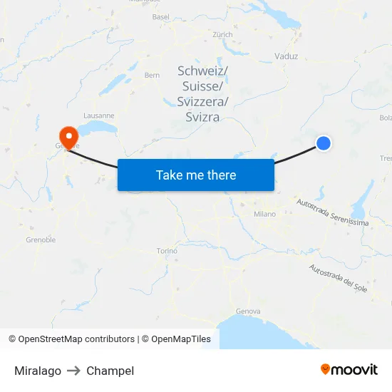 Miralago to Champel map