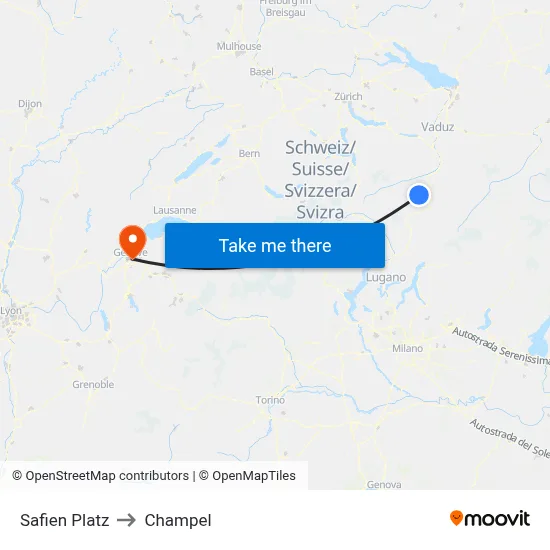 Safien Platz to Champel map