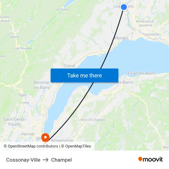 Cossonay-Ville to Champel map