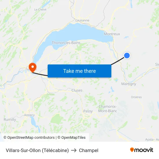 Villars-Sur-Ollon (Télécabine) to Champel map