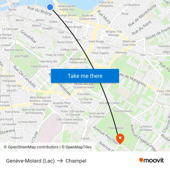 Genève-Molard (Lac) to Champel map