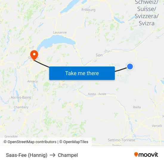 Saas-Fee (Hannig) to Champel map