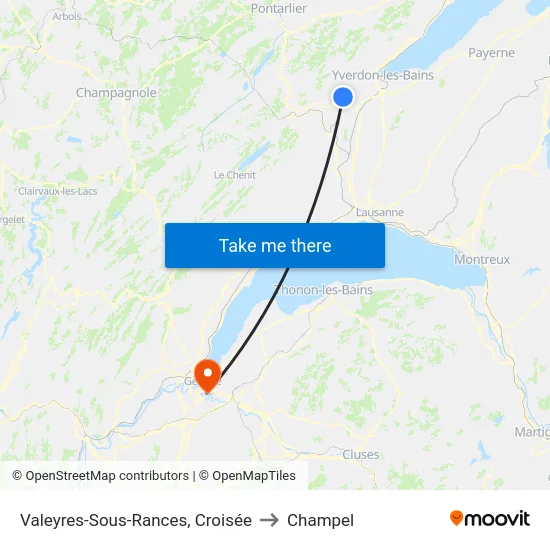 Valeyres-Sous-Rances, Croisée to Champel map