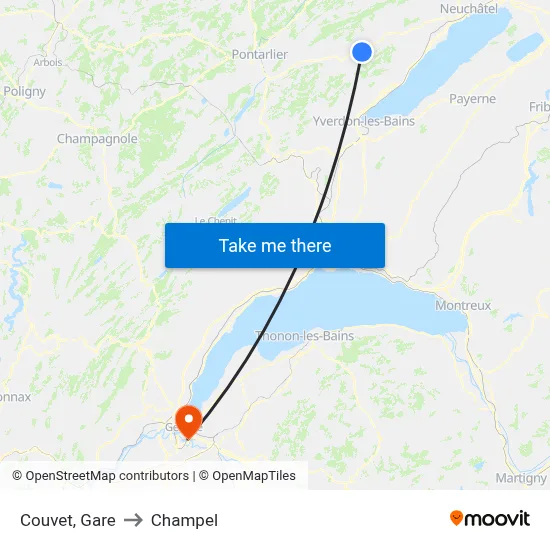 Couvet, Gare to Champel map