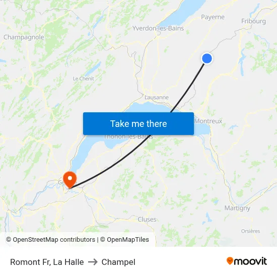 Romont Fr, La Halle to Champel map
