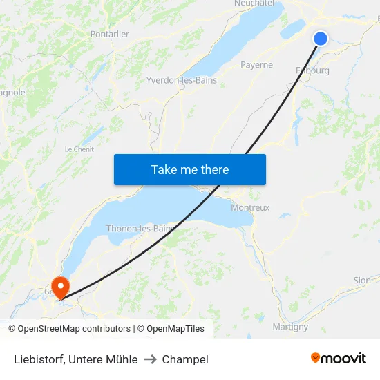 Liebistorf, Untere Mühle to Champel map