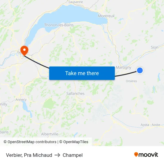 Verbier, Pra Michaud to Champel map