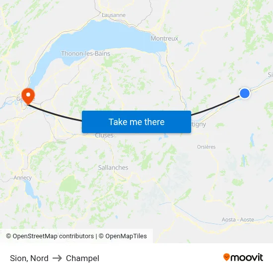 Sion, Nord to Champel map