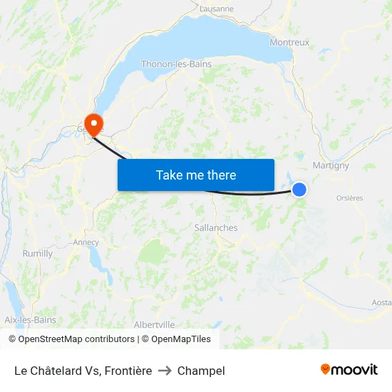 Le Châtelard Vs, Frontière to Champel map