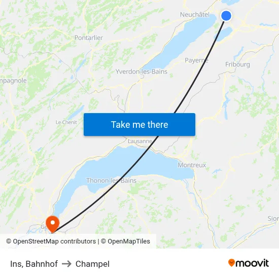 Ins, Bahnhof to Champel map