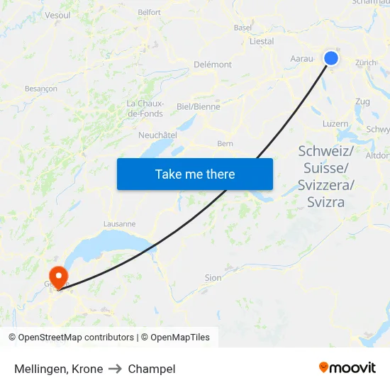 Mellingen, Krone to Champel map