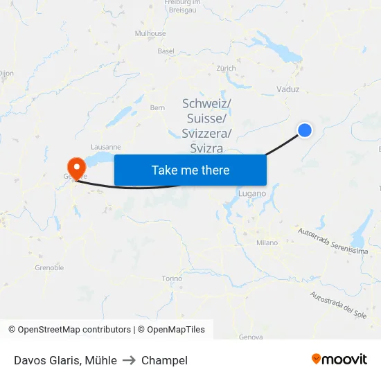 Davos Glaris, Mühle to Champel map