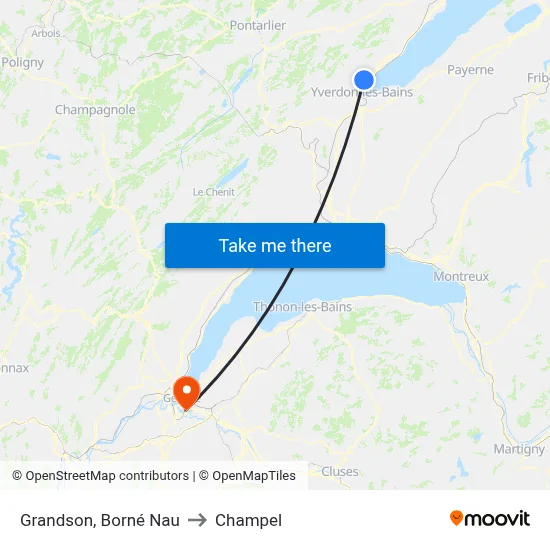 Grandson, Borné Nau to Champel map