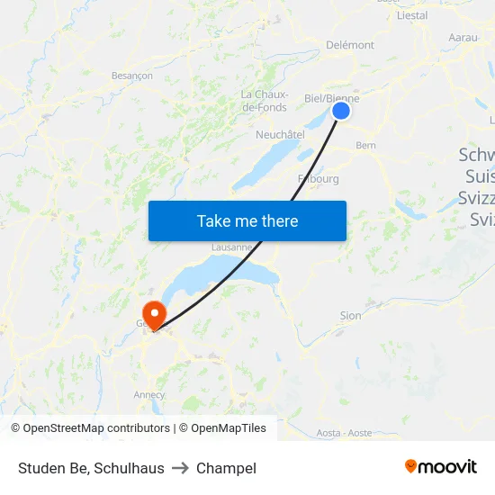 Studen Be, Schulhaus to Champel map