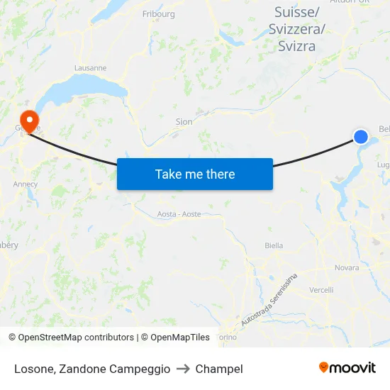 Losone, Zandone Campeggio to Champel map