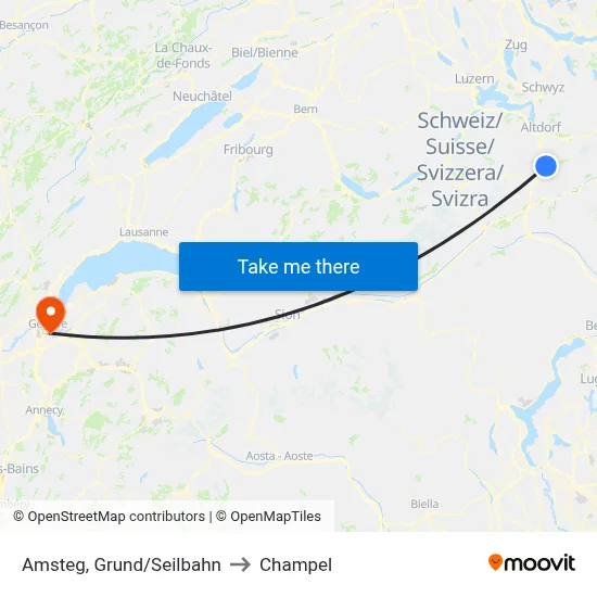 Amsteg, Grund/Seilbahn to Champel map