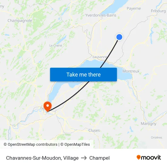 Chavannes-Sur-Moudon, Village to Champel map