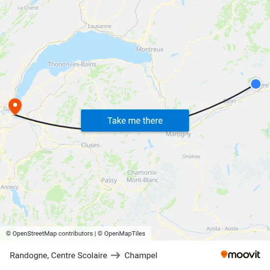 Randogne, Centre Scolaire to Champel map