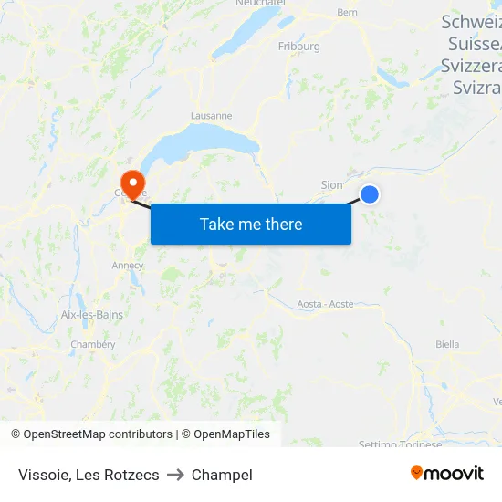 Vissoie, Les Rotzecs to Champel map