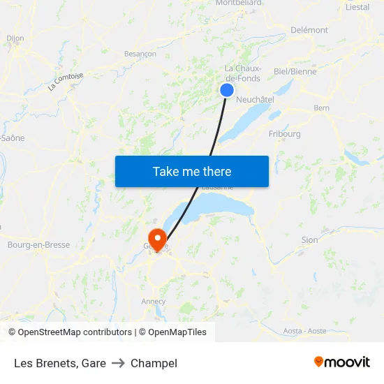Les Brenets, Gare to Champel map