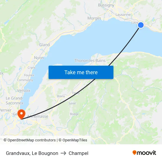 Grandvaux, Le Bougnon to Champel map