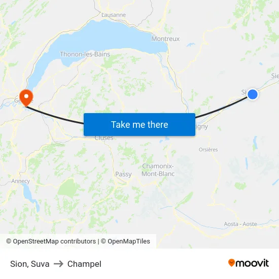 Sion, Suva to Champel map