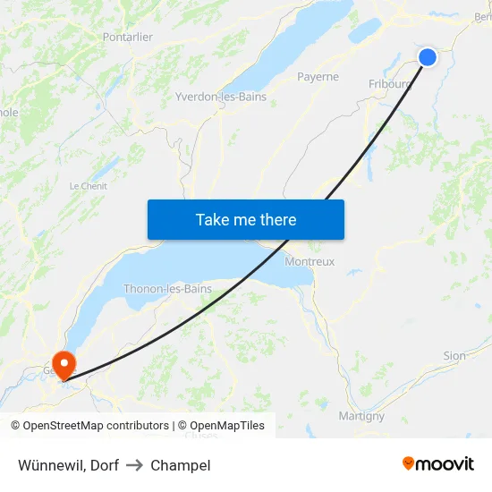 Wünnewil, Dorf to Champel map